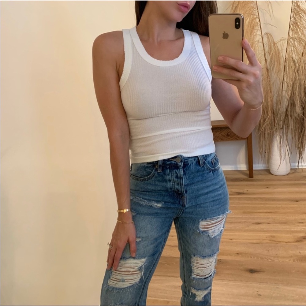 White Knitted Racerback Tank